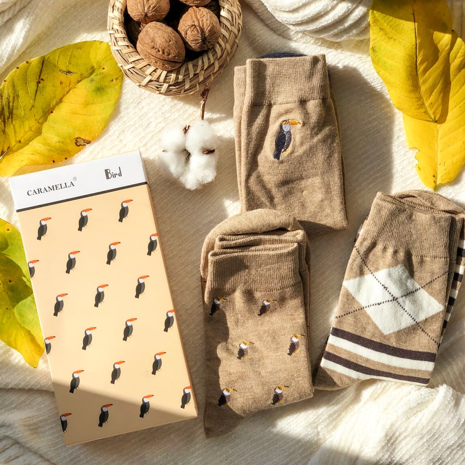 Стильні чоловічі шкарпетки з туканами в коробці по три пари — фото 1